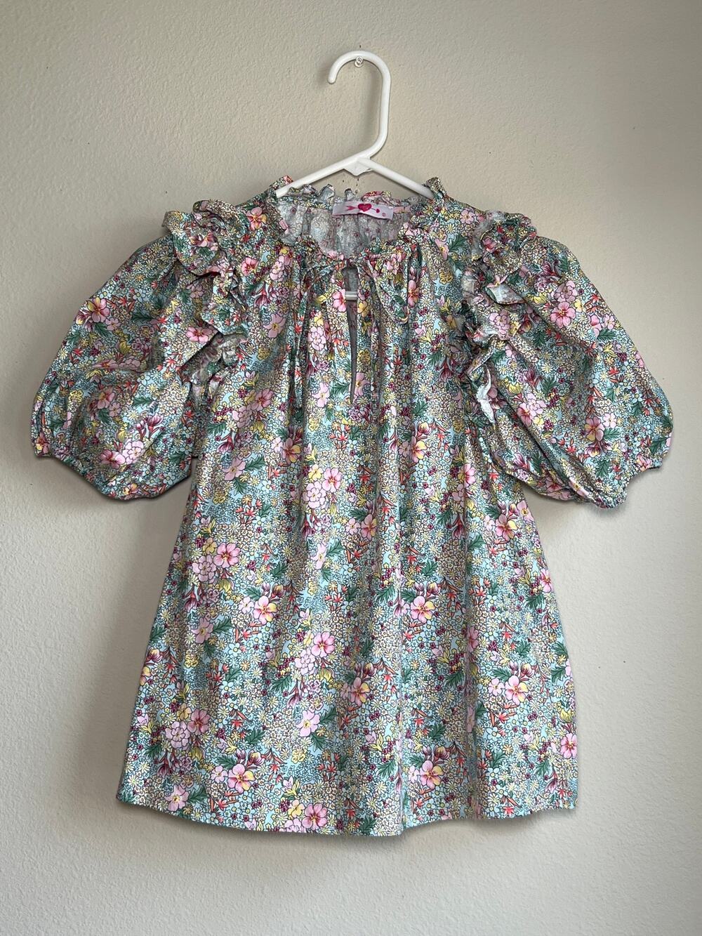 Buddy Love Essie Mint Floral Flutter Sleeve Smocked Ruffle Blouse Cotton Top S